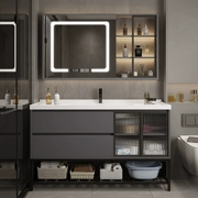 Phòng tắm đơn giản chậu rửa gốm tích hợp lưu vực chậu rửa thông minh đặt sàn ánh sáng kết hợp tủ phòng tắm sang trọng