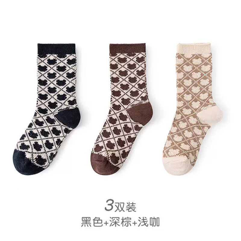 Checkered Little Bear Children's Socks Spring and Autumn Cot