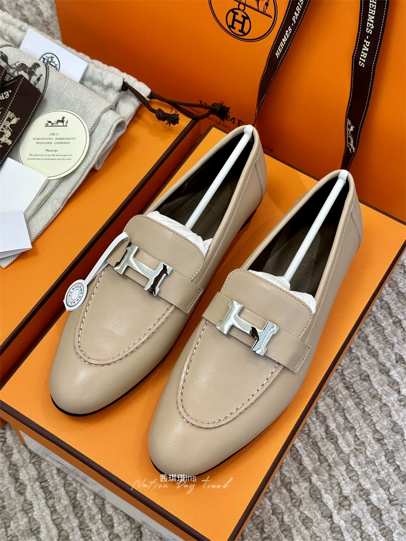 Франция к Гермес Hermes Paris Paris Love Shoes H буквы козья кожа однотонная обувь женская
