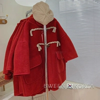 Красное зимнее утепленное детское шерстяное пальто, 2023