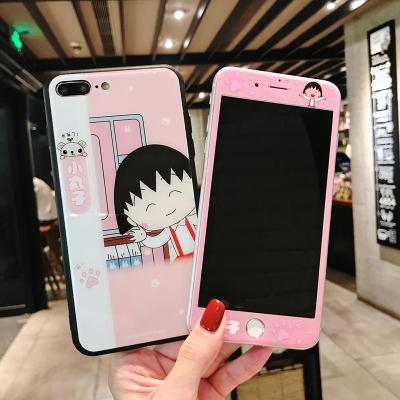 樱桃小丸子iphone7/8plus玻璃手机壳苹果6s全屏软膜卡通x可爱陶瓷