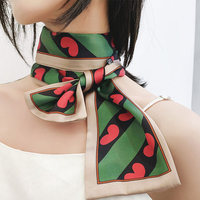 Small fresh and small love trend Korean silk scarf women's narrow long strip multi-functional versatile decorative small scarf clothes necklace