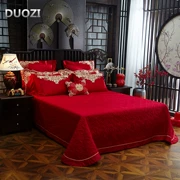 Bộ chăn ga gối cotton dài 60 màu hoang dã Đám cưới lớn màu đỏ bông được nhồi bông bằng vải trải giường 2m - Trải giường