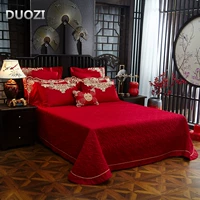 Bộ chăn ga gối cotton dài 60 màu hoang dã Đám cưới lớn màu đỏ bông được nhồi bông bằng vải trải giường 2m - Trải giường ga nệm đẹp