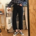 Mùa xuân mới của phụ nữ Hàn Quốc phiên bản của các trường cao đẳng gió không thường xuyên cao eo lỏng quần âu hoang dã rộng chân chín điểm jeans Quần jean