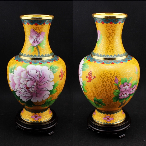 10 -дюймовая подлинная старая пекинская джингтай синее украшение цветочной бутылки Характерная мастерство медная шина шелковая эмаль