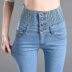 Mùa thu đàn hồi eo cao eo jeans của phụ nữ quần chất béo MM stretch Slim mỏng kích thước lớn feet quần bút chì thủy triều Quần jean