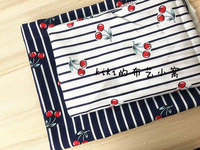 taobao agent Black and white two -colored all -cotton stripes Little cherry cloth handmade DIY table cloth doll clothes shirt skirt children's clothing