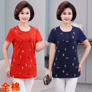 Áo thun cotton tay ngắn nữ trung niên 2019 hè mới hạ tầng áo sơ mi cotton cotton ngoài mùa hè hàng đầu - Áo phông