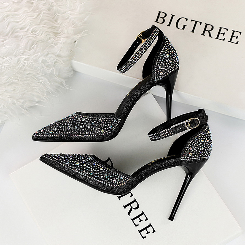 Details about  / 2020 New Ultra-fine Heel Heels Silver Rhinestone Pointed Sandals Top Hot