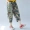 Phong cách quốc gia chất béo MM XL lỏng chín điểm quần chân rộng nữ văn học retro in ấn đàn hồi eo tie quần harem quần harem