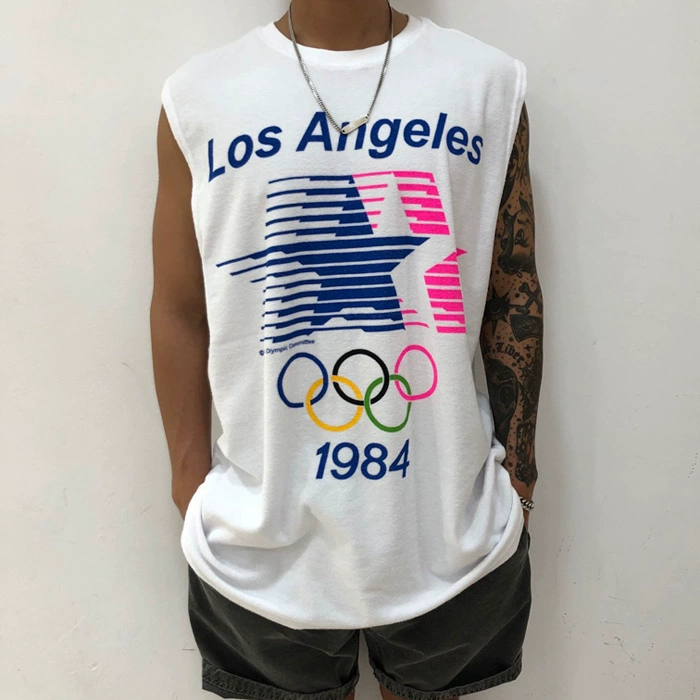 Dongdaemun của Hàn Quốc mua cho nam ngôi sao thực sự bắn ngôi sao năm cánh Olympic in chữ mồ hôi vest 200626 - Áo vest cotton