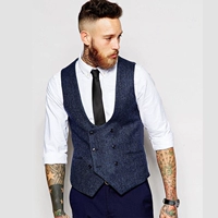 Mùa thu và mùa đông nước Anh retro xương cá nam phù hợp với vest vest vest thô len vest đôi ngực mỏng - Dệt kim Vest áo len hàn quốc