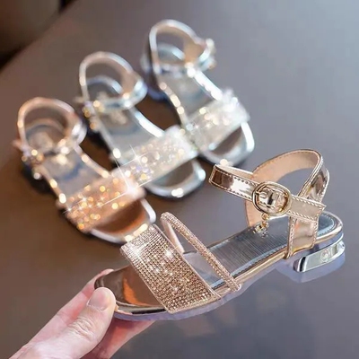女童凉鞋2021夏季新款童鞋时尚软底儿童小高跟公主鞋女孩水钻鞋子