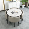 Imitation of marble round+light gray leather chair, one table of 4 chairs, imitation marble round+light gray leather chair, one table, 4 chairs