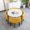 Imitation of marble round+yellow leather chair 4 chairs, fate round+yellow leather chair, one table, 4 chairs