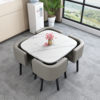 Imitation of marble square+light gray leather chair one table 4 chair imitation marble square+light gray leather chair 4 chairs