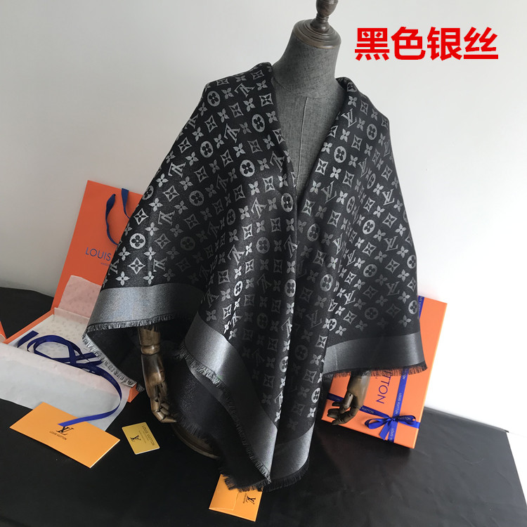 Black SilverStar of the same style Classic style Denim blue Large square towel Versatile scarf Autumn and winter wool real silk Shawl two-sided Silk scarf female
