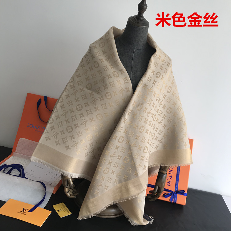 Beige GoldStar of the same style Classic style Denim blue Large square towel Versatile scarf Autumn and winter wool real silk Shawl two-sided Silk scarf female