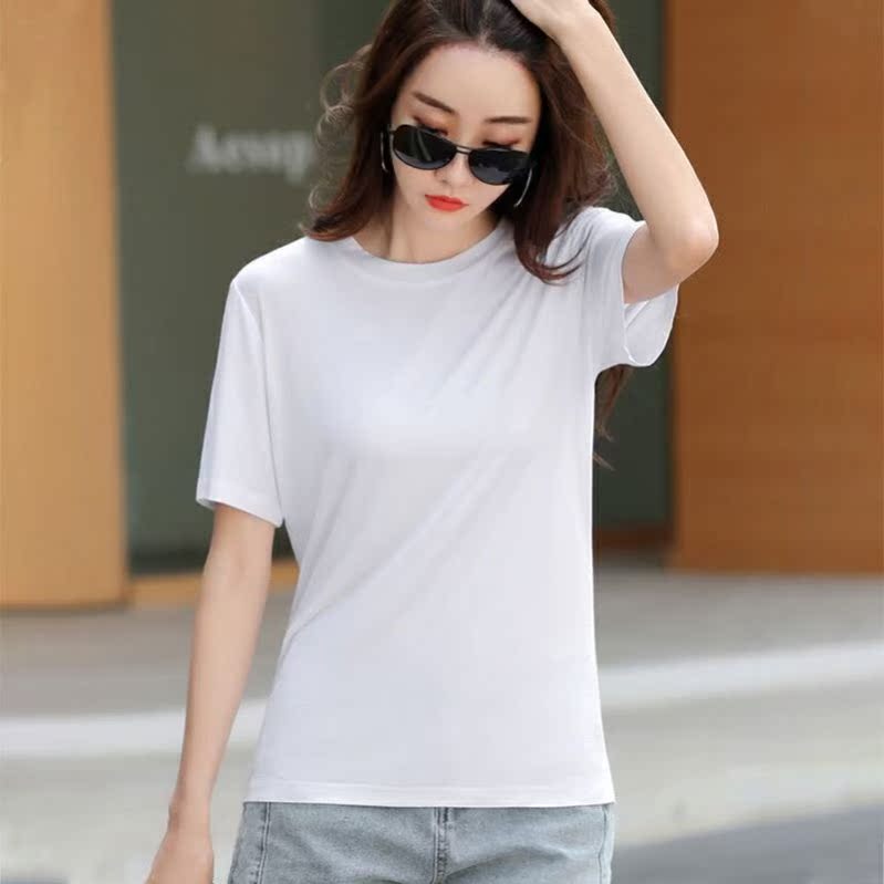C89 White Loose Large Crew Neck2021 summer wear pure cotton jacket white Short sleeve T-shirt ma'am Slubby cotton easy Korean version new pattern Foreign style Women's wear tide