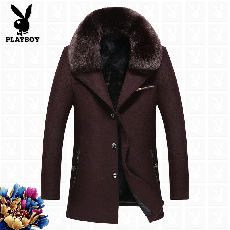 Áo khoác len Playboy nam dài vừa phải cộng với áo nhung dày lên trên áo trung niên - Áo len