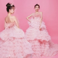 Одежда подходит для фотосессий, розовое свадебное платье для влюбленных, коллекция 2021, набивка пером
