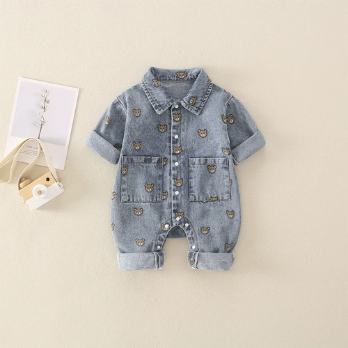 Детский джинсовый милый комбинезон для раннего возраста для выхода на улицу, популярно в интернете, в корейском стиле