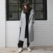 Mùa thu và mùa đông Áo khoác len nữ mới của Hàn Quốc trong chiếc áo len dài hai bên dày trên áo len màu xám trên đầu gối - Áo Hàn Quốc