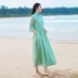 Phong cách Trung Quốc ramie văn học của phụ nữ Zen retro khóa cải tiến Hanfu váy cotton quốc gia và váy sườn xám - Váy dài váy 2 dây dáng dài Váy dài