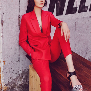 Trạm châu âu mùa xuân và mùa thu nhỏ phù hợp với nữ dài tay phù hợp với phù hợp với áo khoác coat casual quần đặt tính khí hai mảnh