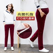Phiên bản Hàn Quốc của quần bà bầu mới mùa xuân và mùa thu dạ dày nâng quần cotton kích thước lớn giản dị lỏng bút chì quần dài quần nhung kẻ dài
