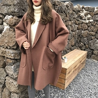 Thu đông 2018 phiên bản Hàn Quốc mới của trường đại học rộng mỏng hoang dã đa năng túi lớn áo khoác len học sinh nữ áo dạ nữ dáng dài