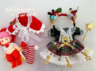taobao agent Free shipping Molly OB11 doll clothes dress 1/64 points BJD small cloth 8 points 12 points 12 little deer Christmas morning