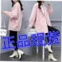 Thu đông 2018 phiên bản Hàn Quốc mới của áo khoác kẻ sọc ngắn bằng nhung nước Người đàn ông nhỏ bé buông lơi mỏng dày phụ nữ hoang dã mẫu áo măng tô nữ
