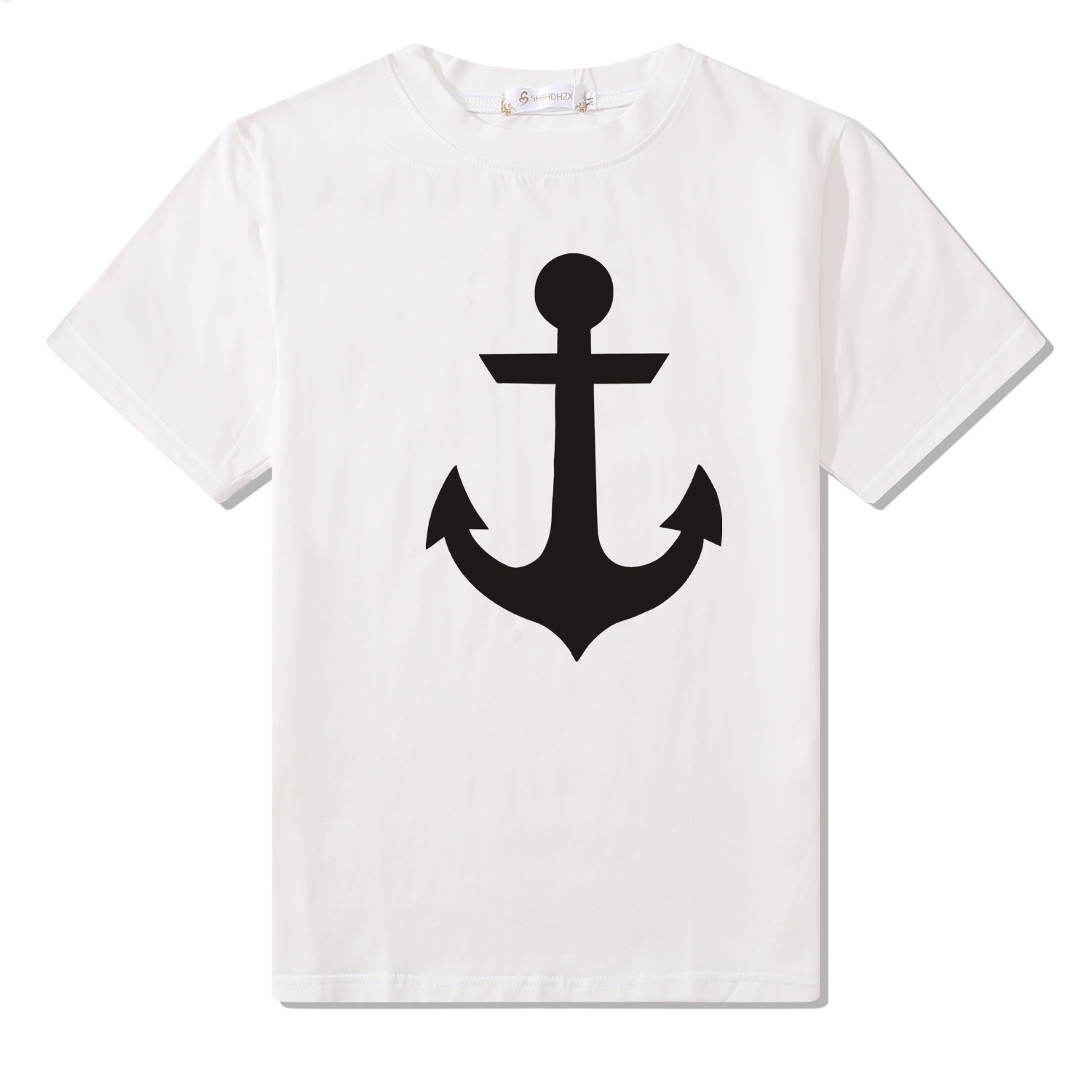 欧美短袖个性船锚图案印花 圆领t恤