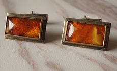 Украшения на шею a欧洲德国首饰 835银老琥珀金绞蜜袖扣 13.3克