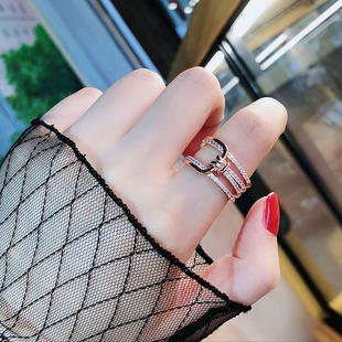 欧美气质镶钻打结指环明星江疏影同款开口戒指时尚食指关节戒女潮