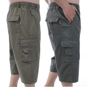 Mùa hè trung niên quần cotton nam cắt cúp cha trung niên nạp phân để tăng eo cao thun thun quần short nhiều túi