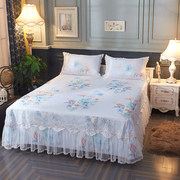 Châu âu băng lụa mat với giường váy phần ba mảnh đặt 1.8 m mùa hè ren giường bìa có thể giặt gấp giường bìa mat
