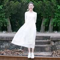 Mùa hè văn chương nhỏ tươi trắng váy khí chất váy dài nữ Sen thêu váy cổ tích hai tay áo - Sản phẩm HOT đầm đi đám cưới
