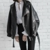 Vành đai dài tay áo khoác da Hàn Quốc phiên bản của mùa xuân và mùa thu mới lỏng kích thước lớn hoang dã áo khoác xe gắn máy áo triều áo khoác da nữ xịn Quần áo da