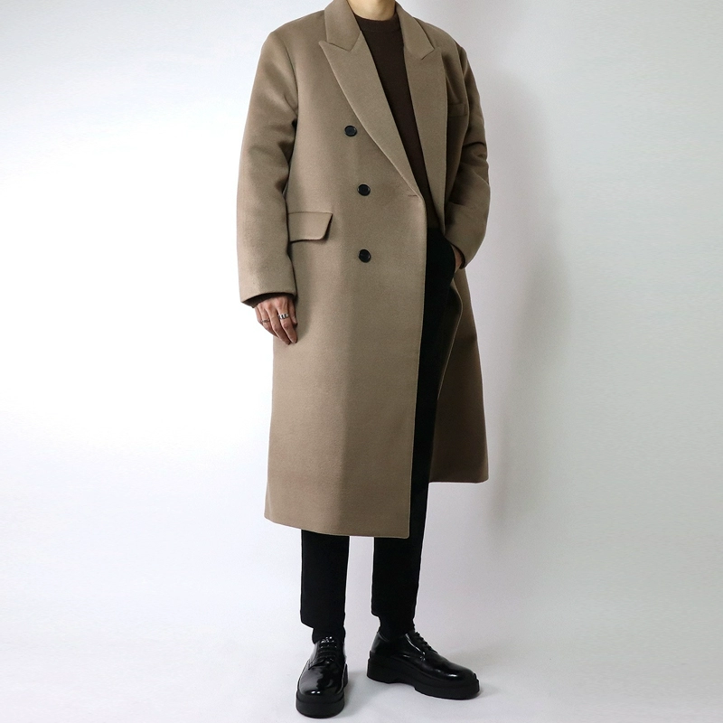 Mùa đông màu rắn phiên bản Hàn Quốc của áo khoác nam áo khoác len dài áo khoác nam thủy tinh lỏng áo len nam đơn giản - Áo len