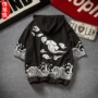 Trung quốc phong cách mùa hè nam bảy điểm tay áo trùm đầu cá tính Xiangyun in ấn áo len cộng với phân bón XL casual loose triều hoodie đen