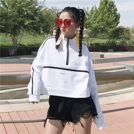 Mùa thu của phụ nữ 2018 Hàn Quốc phiên bản của sự tương phản màu cao cổ áo đoạn ngắn dài tay áo len Harajuku phong cách loose hoang dã phụ nữ áo khoác áo nữ đẹp