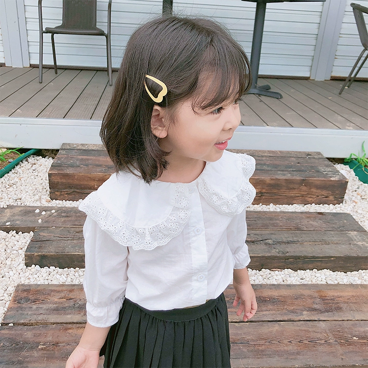 Áo sơ mi bé gái sơ mi bé gái đáy mùa xuân 2020 Cô gái Hàn Quốc cổ áo ren bé sơ mi dài tay kiểu phương tây mùa thu - Áo sơ mi