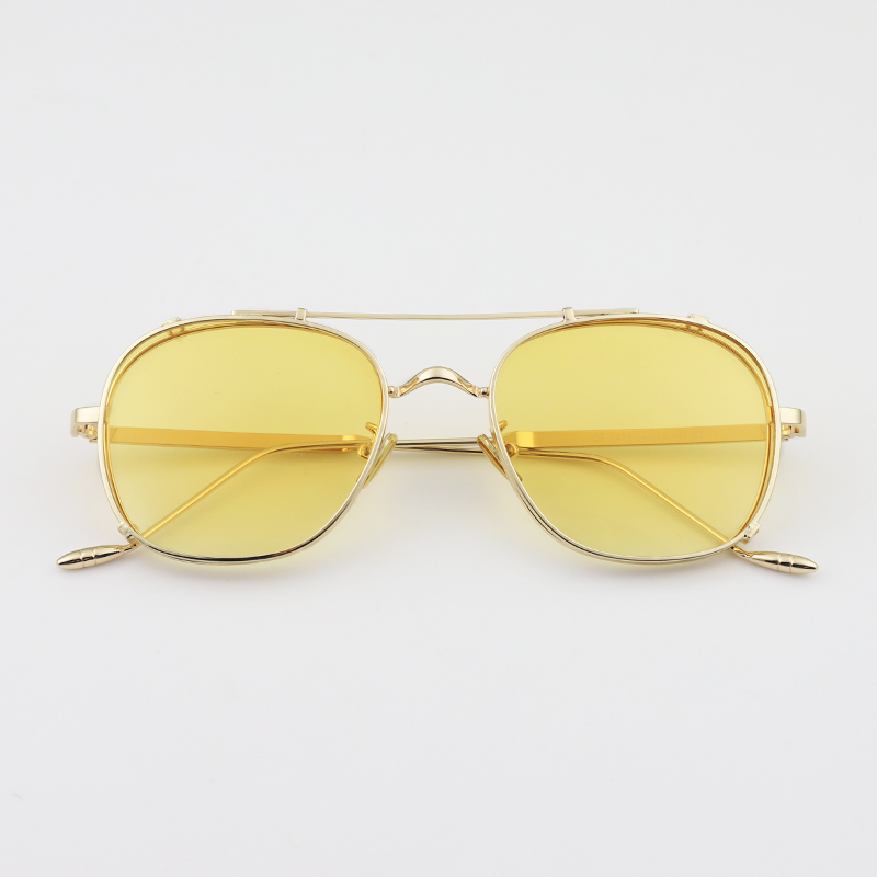 Golden Frame With Gradual Yellow FilmKris Same Sun glasses male Metal Retro myopia Sunglasses female tide Street shot Polarized light Clip double-deck Internet celebrity