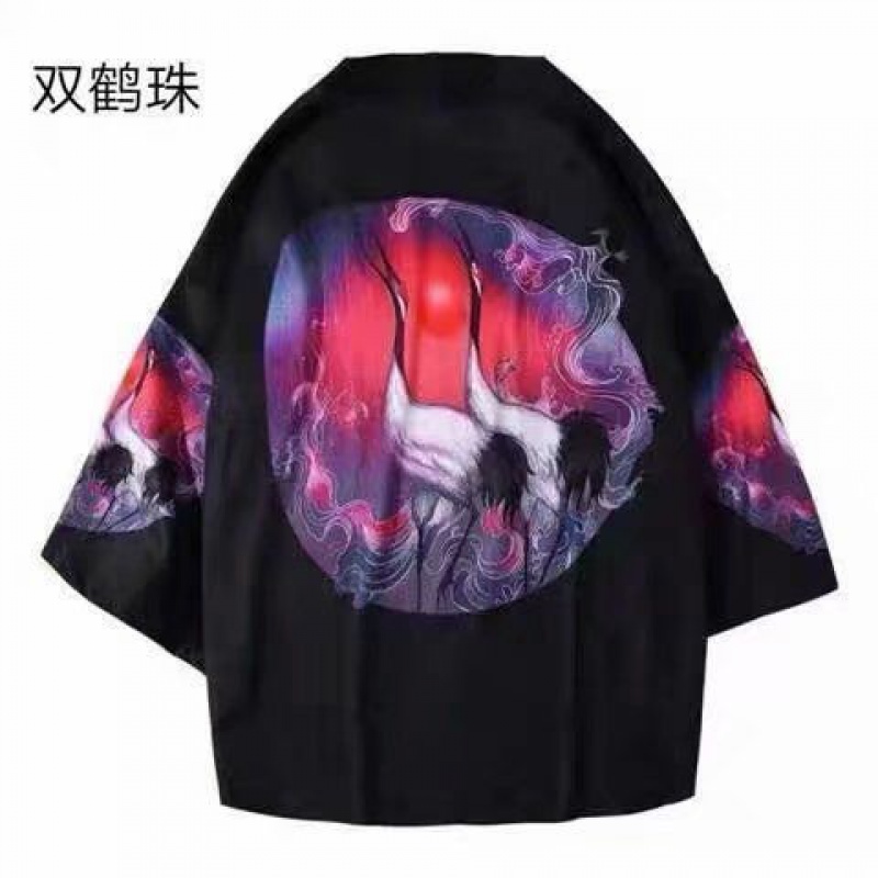 Double Crane Taoist Robemen's wear improvement Hanfu Chinese style summer Thin Tang costume Chaopai Short sleeve Taoist Robe Cape Xianqi Retro Sunscreen