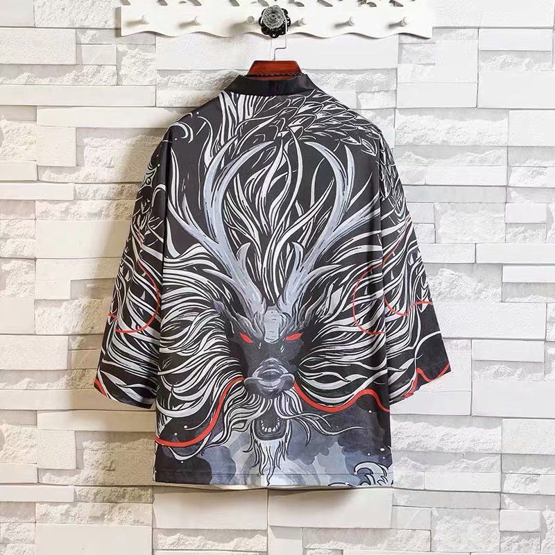 Xulong Taoist Robemen's wear improvement Hanfu Chinese style summer Thin Tang costume Chaopai Short sleeve Taoist Robe Cape Xianqi Retro Sunscreen