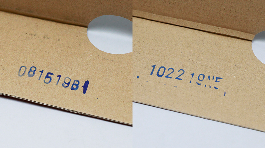 官(左)鞋盒钢印为081519b1 商(右)鞋盒钢印为102219n5外观侧面相同,带