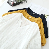 Phiên bản ba màu Hàn Quốc của áo sơ mi cổ chữ V tay ngắn và ngọt ngào bong bóng thẳng đứng rộng rãi - Áo sơ mi áo sơ mi nhung